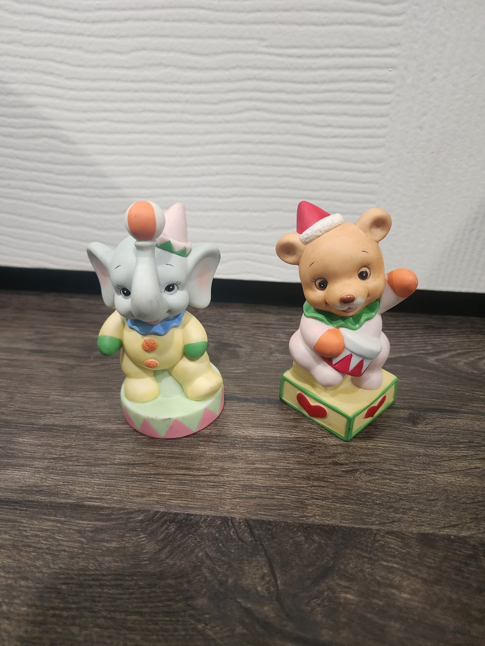 Pastel Elephant and Bear Toy Figures - Set of 2